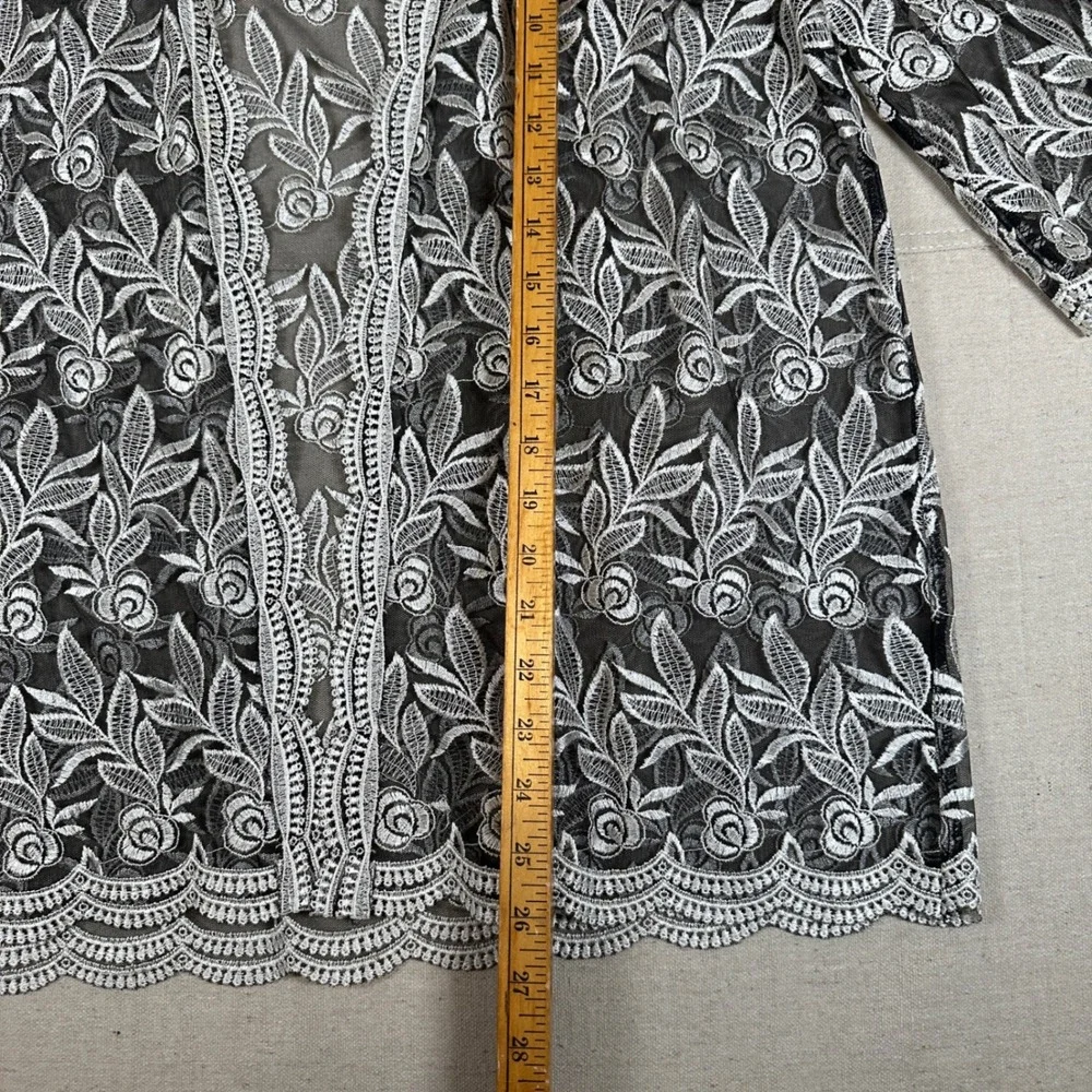 Black White Floral Lace Sheer Open Front Kimono Cardigan Korea Gothic Embroidery